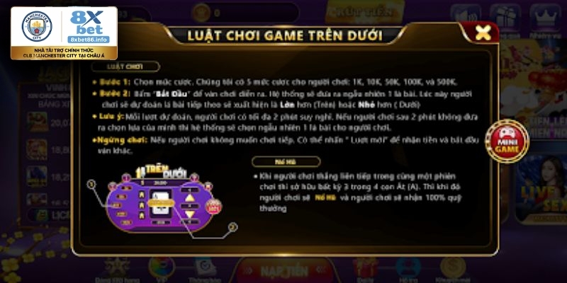 Nắm rõ luật chơi Game Trên Dưới 8xbet